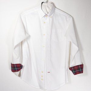 Tommy Hilfiger Boys White Long Sleeve Button-down w/Plaid Cuff Accent.  Size 10